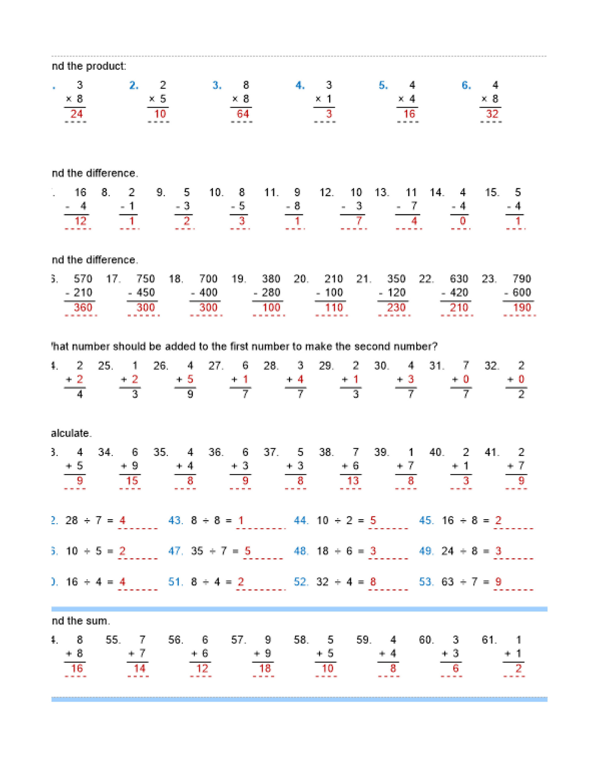 Multiplication And Division Worksheet Division Facts Worksheets 