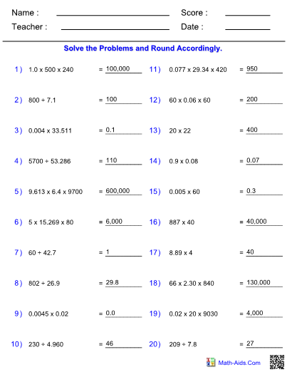 Multiplying Dividing Significant Figures Worksheet