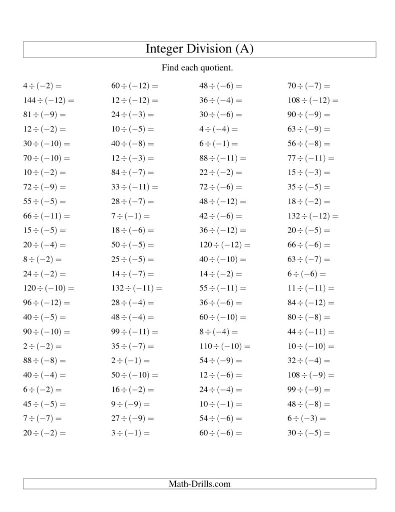 Multiplying Integers Worksheet 7th Grade