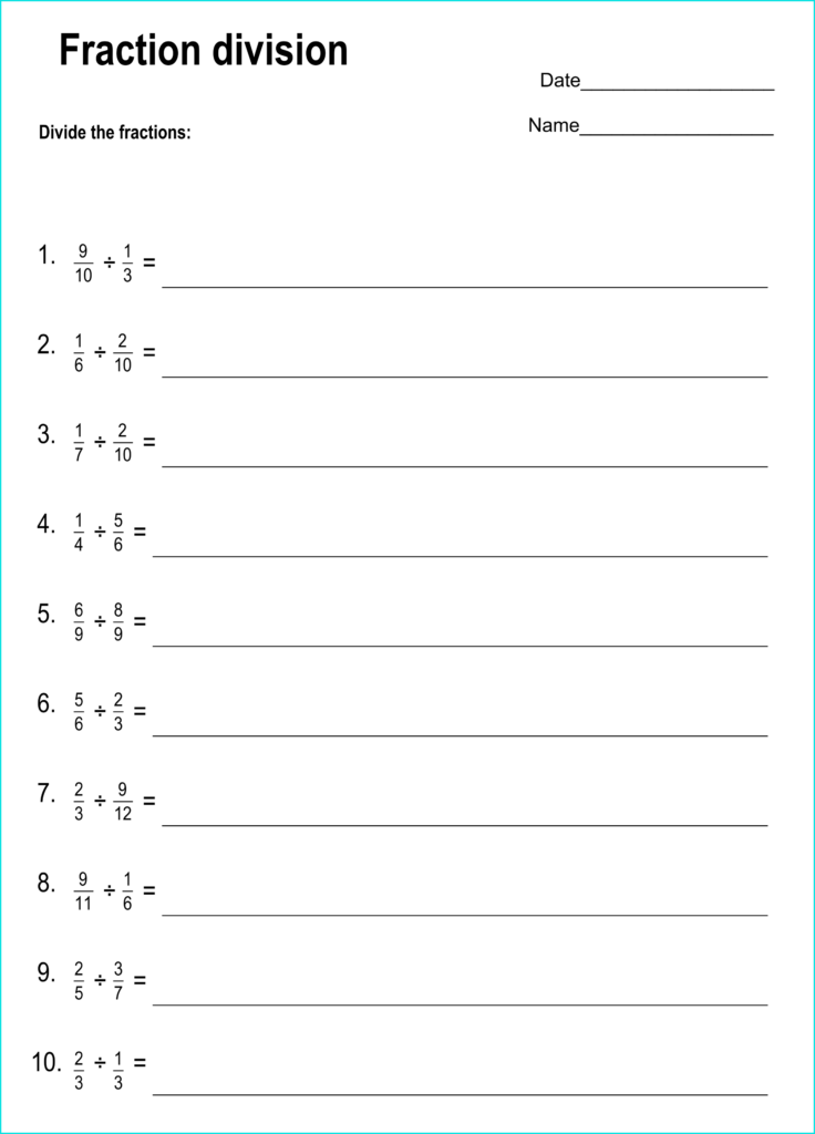 Printable Dividing Fractions Worksheets With Answers PDF 