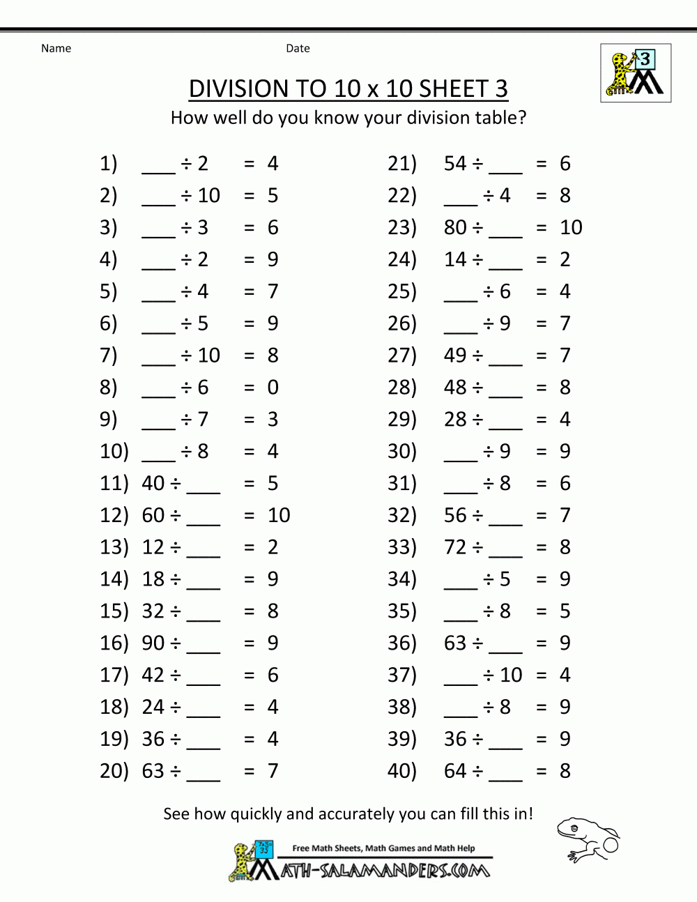 Printable Division Worksheets 3rd Grade