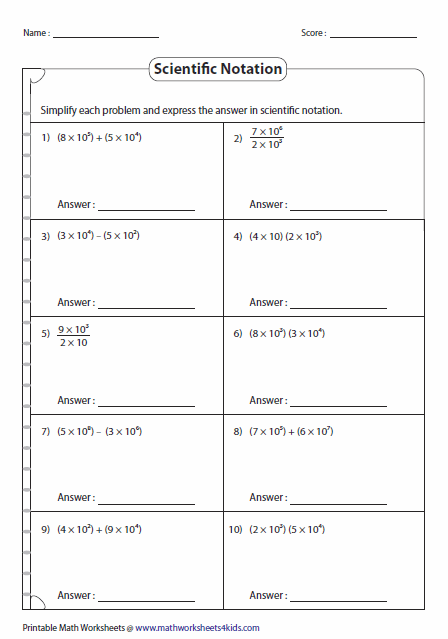 Scientific Notation Worksheets Scientific Notation Worksheet