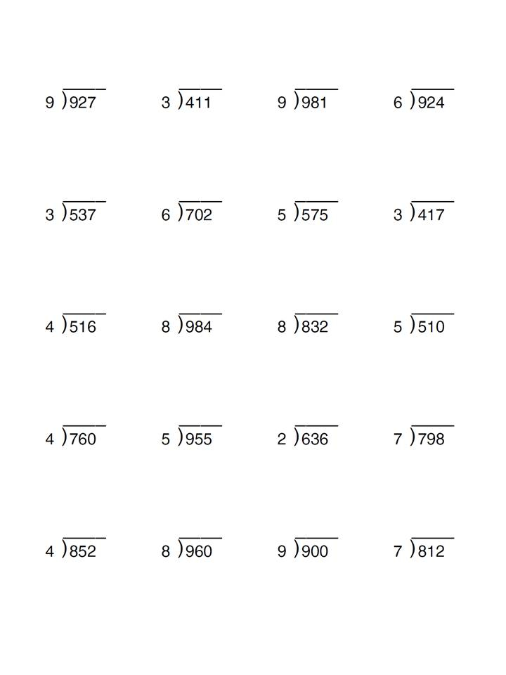 Short Division Worksheets Year 4