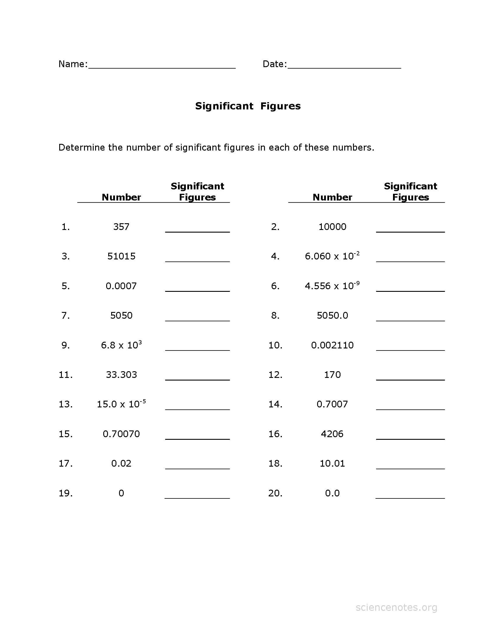 Significant Figures Multiplication And Division Worksheet Answers