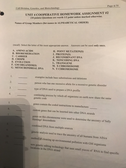 Solved Page 4 75 Cell Division Genetics And Biotechnology Chegg