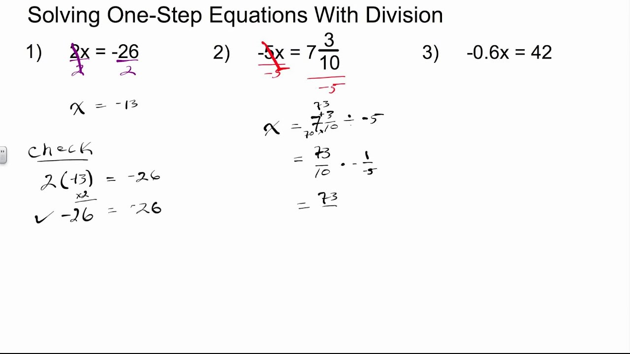 Solving One Step Equations With Division Algebra 1 How To YouTube