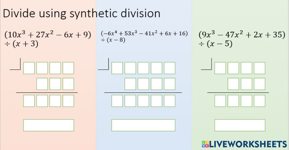 Synthetic Division Worksheet