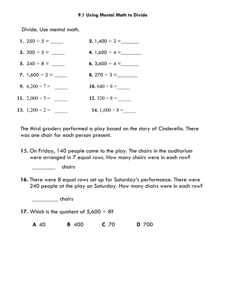 Using Mental Math To Divide Worksheet