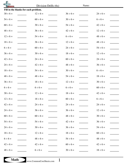 Vertically Arranged Division Facts To 100 A Vertical Division