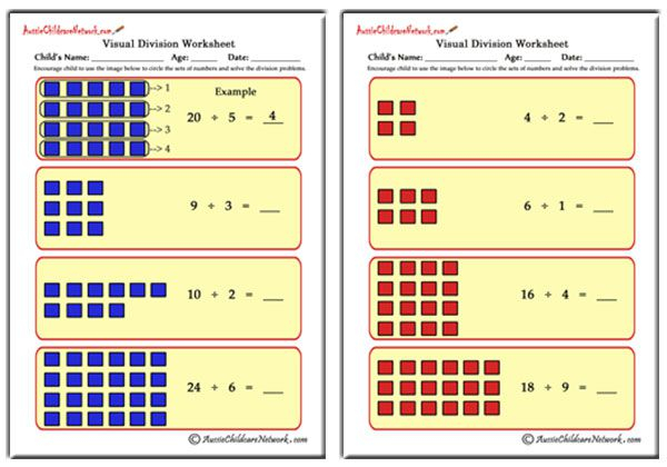 Visual Division Worksheets No Remainders Aussie Childcare Network