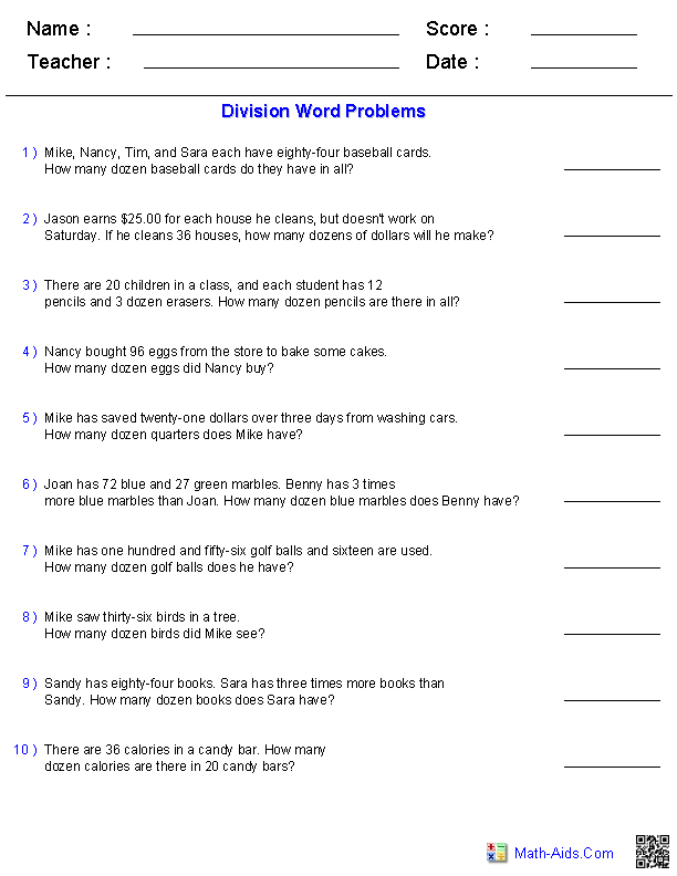 Word Problems Division Worksheets 99Worksheets