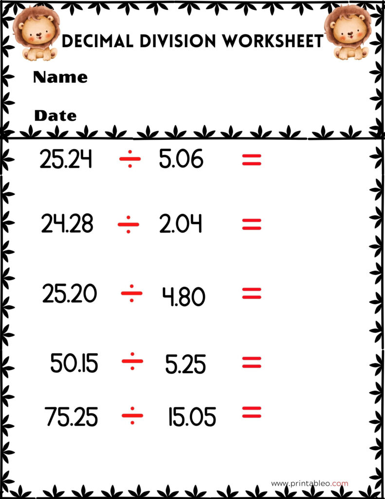 41 Decimal Division Number Worksheet With Lesson Plan