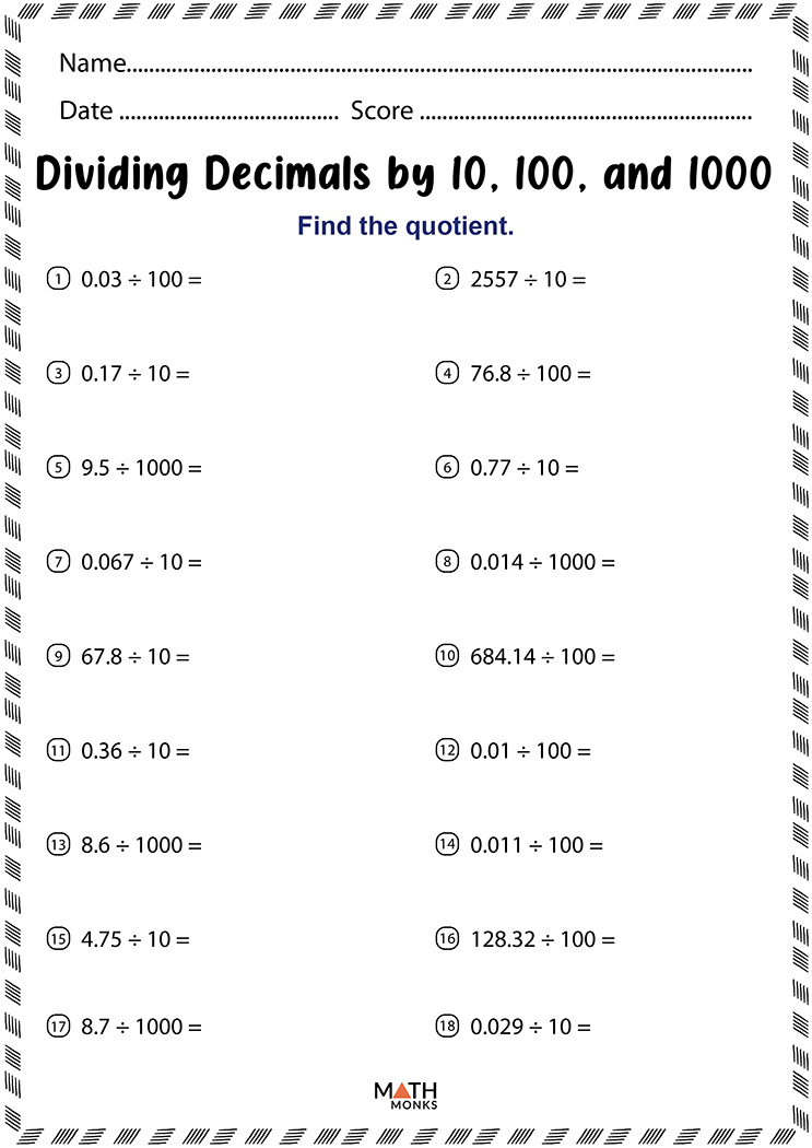 Dividing Decimals Worksheets Pdf