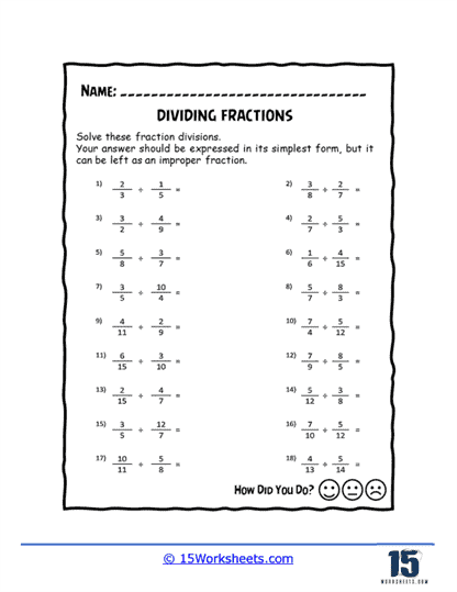 Dividing Fractions Worksheets 15 Worksheets