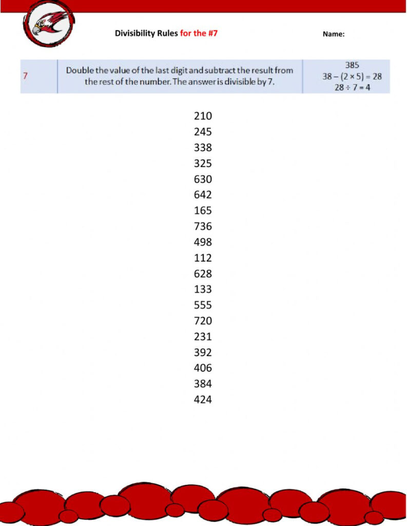 Divisibility Rule Of 7 Worksheet Divisonworksheets