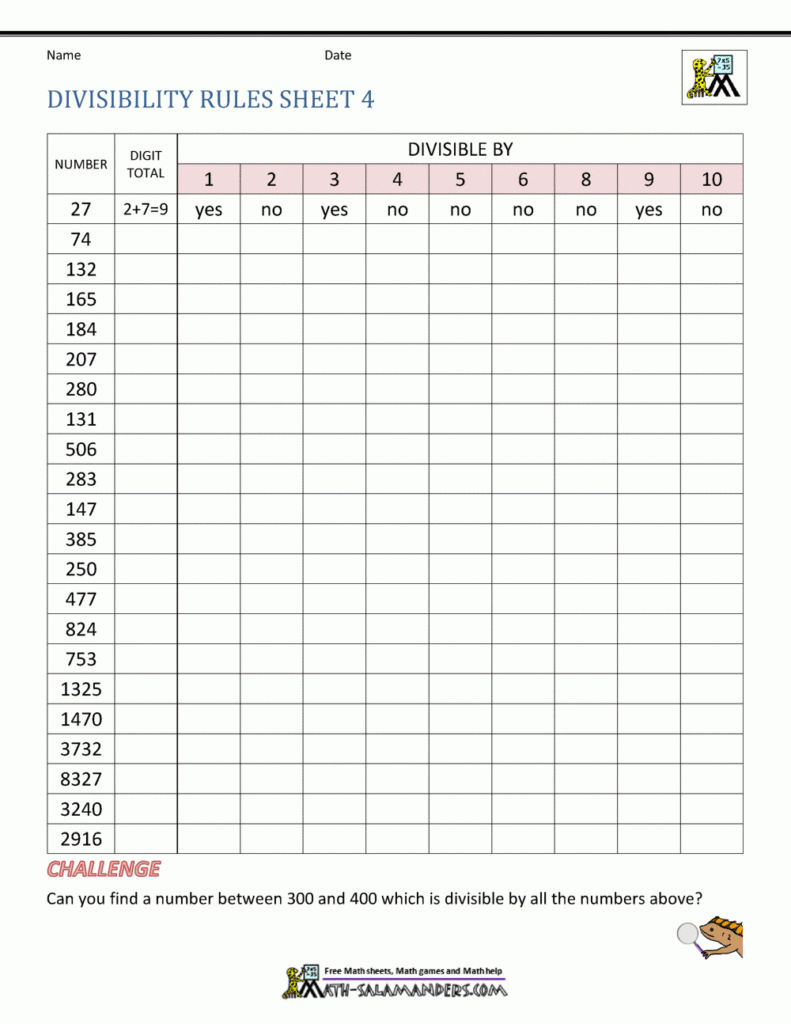 Divisibility Rules Worksheet Free Printable