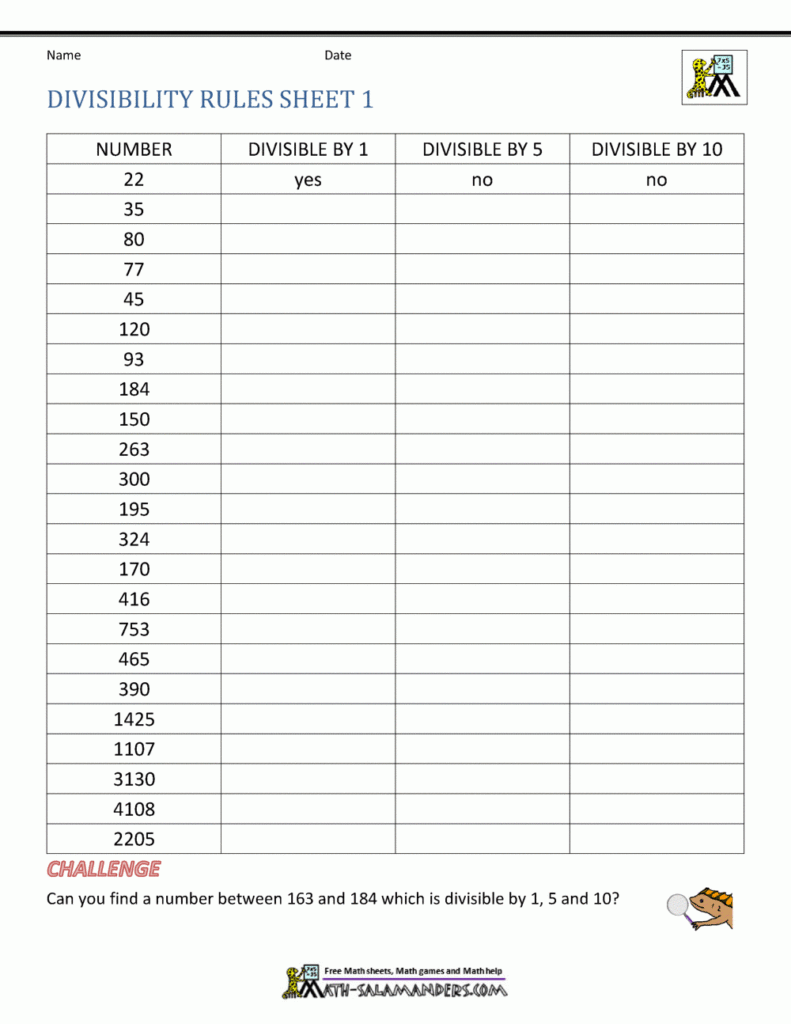 Divisibility Rules Worksheet Free Printable