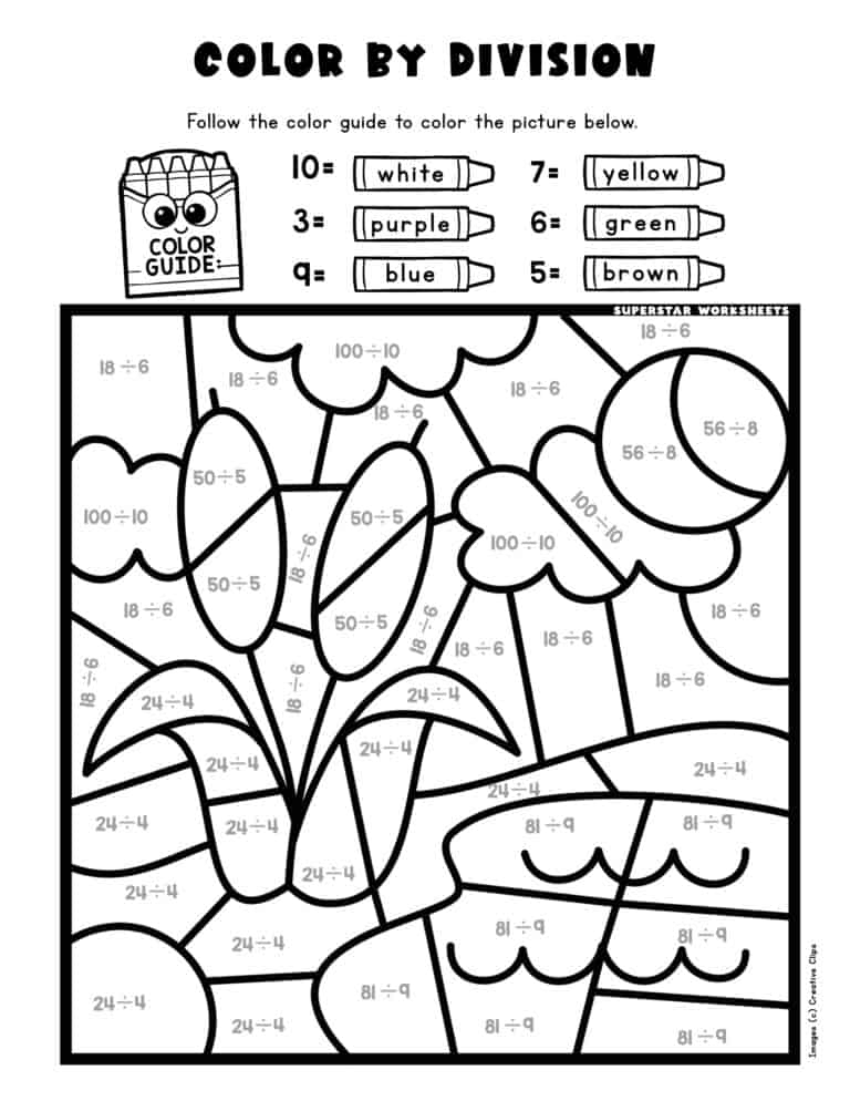 Division Color By Number Superstar Worksheets