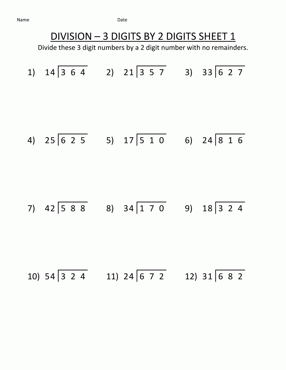 Division Worksheet Grade 6