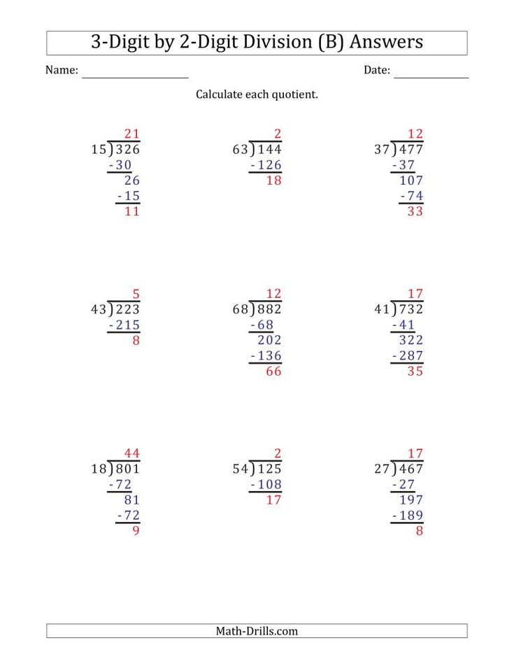 Division Worksheets 3 Digit By 2 Digit