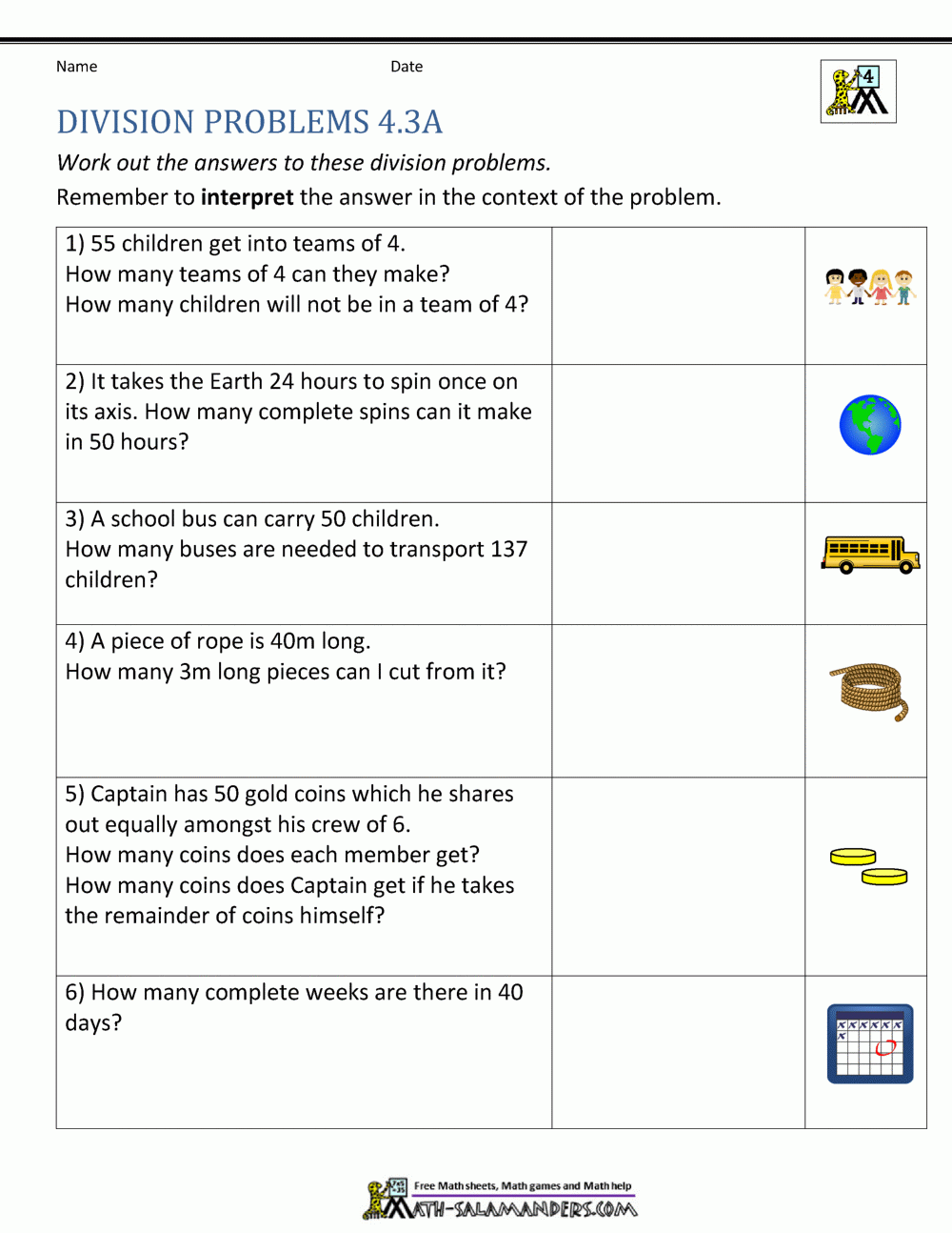 Division Worksheets Grade 4