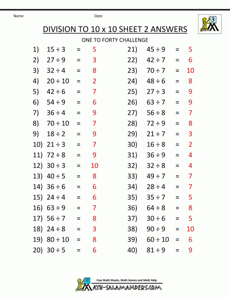 Division Worksheets With Answers