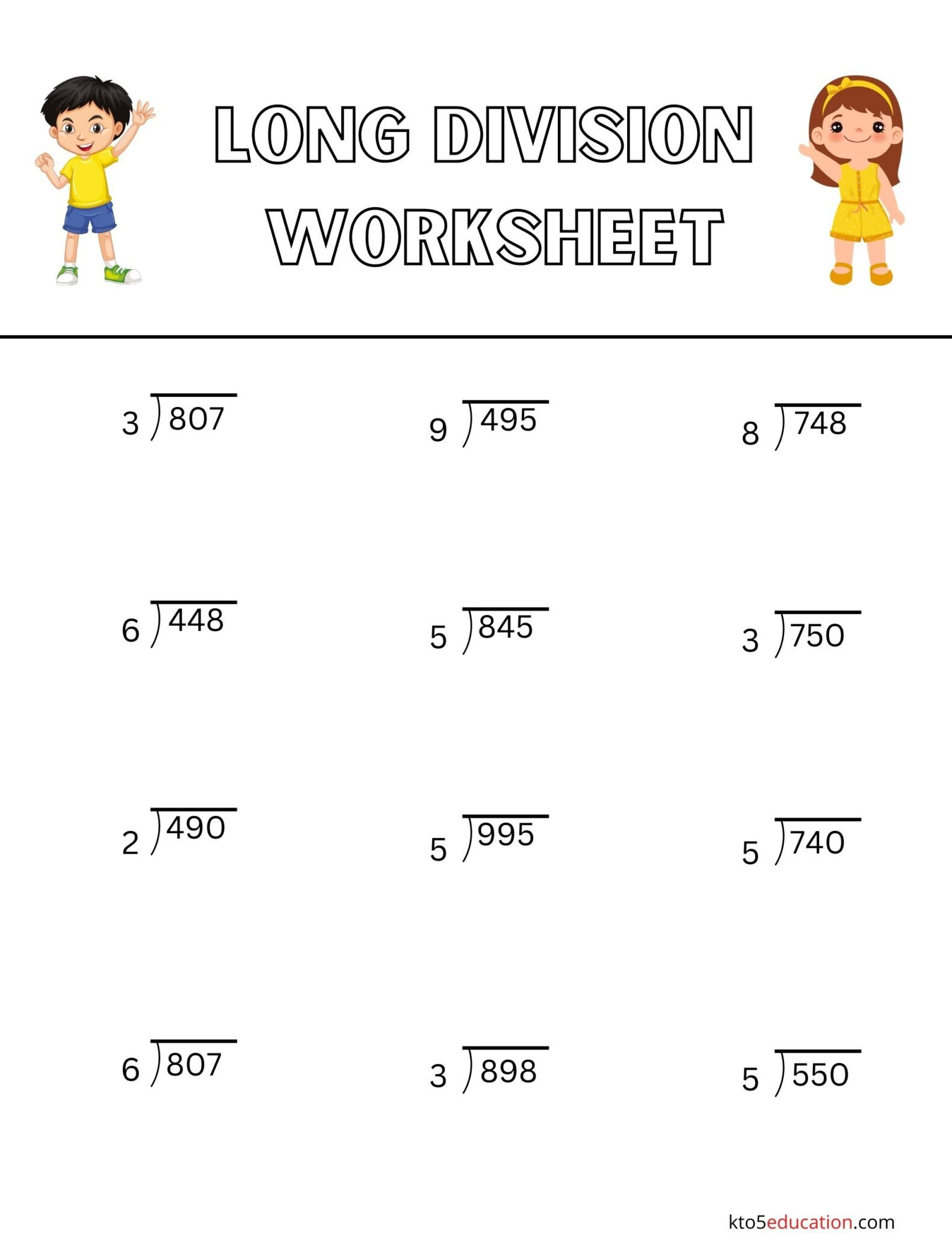 Long Division Worksheet FREE Download