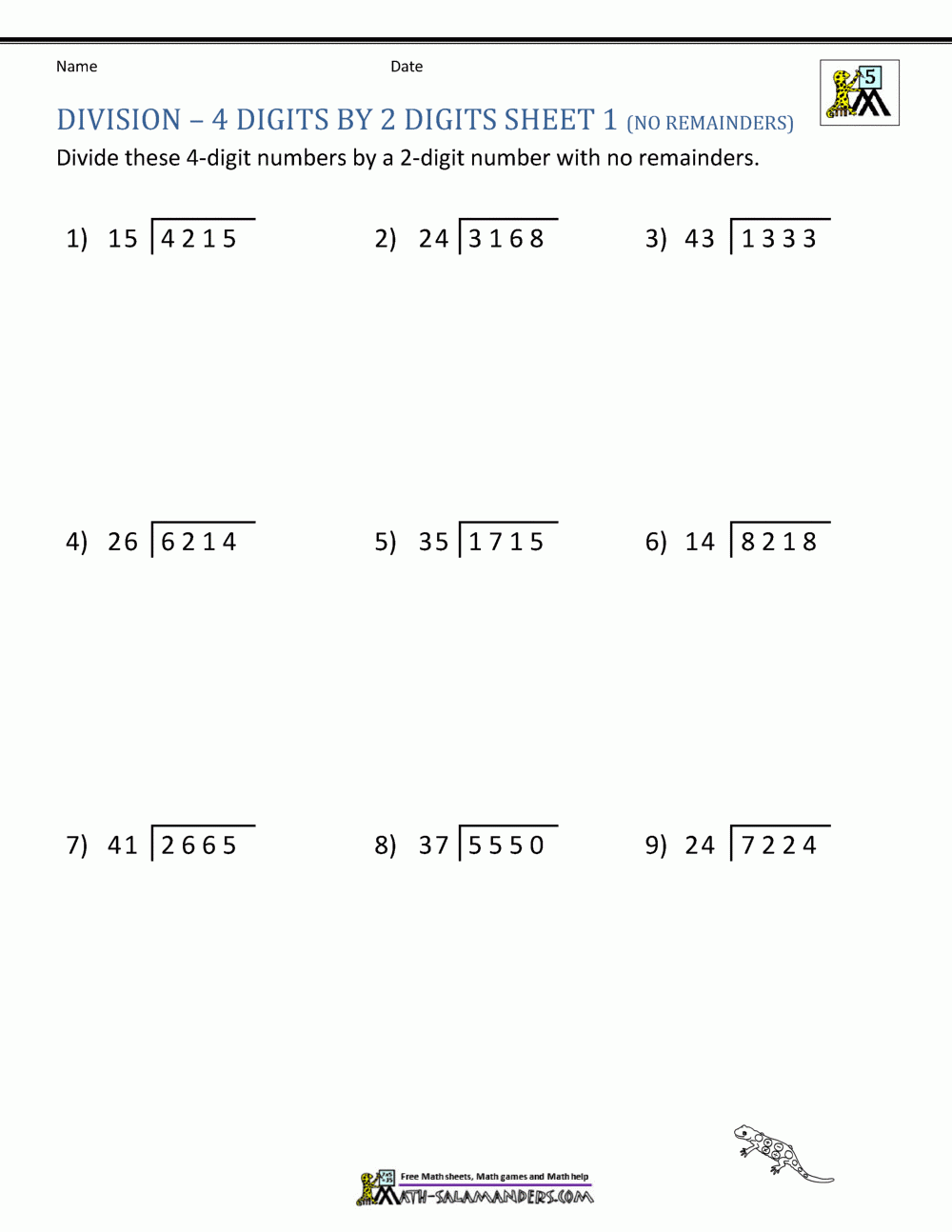 Long Division Worksheets For 5th Grade