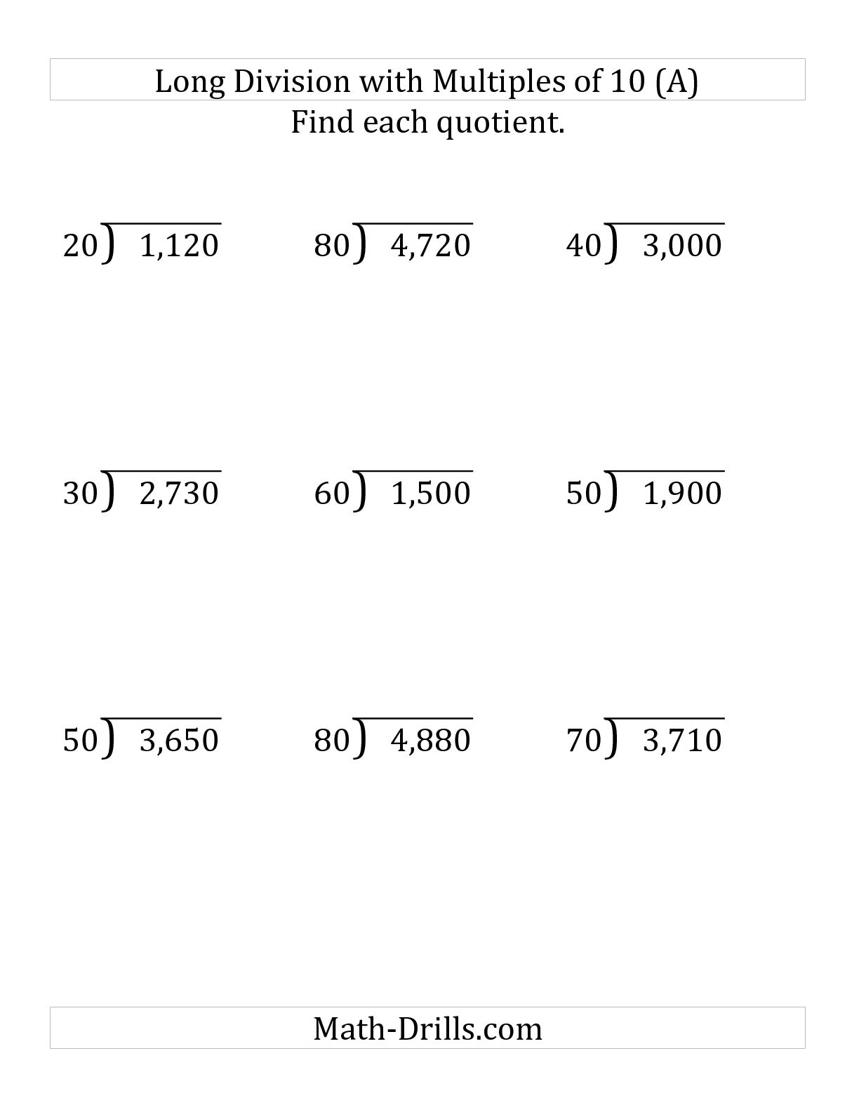 Long Division Worksheets Grade 4