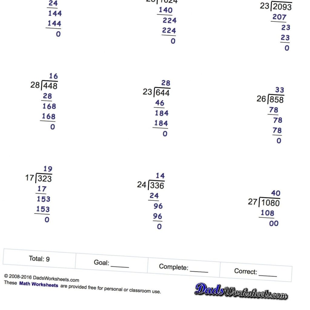 Long Division Worksheets With Answer Key