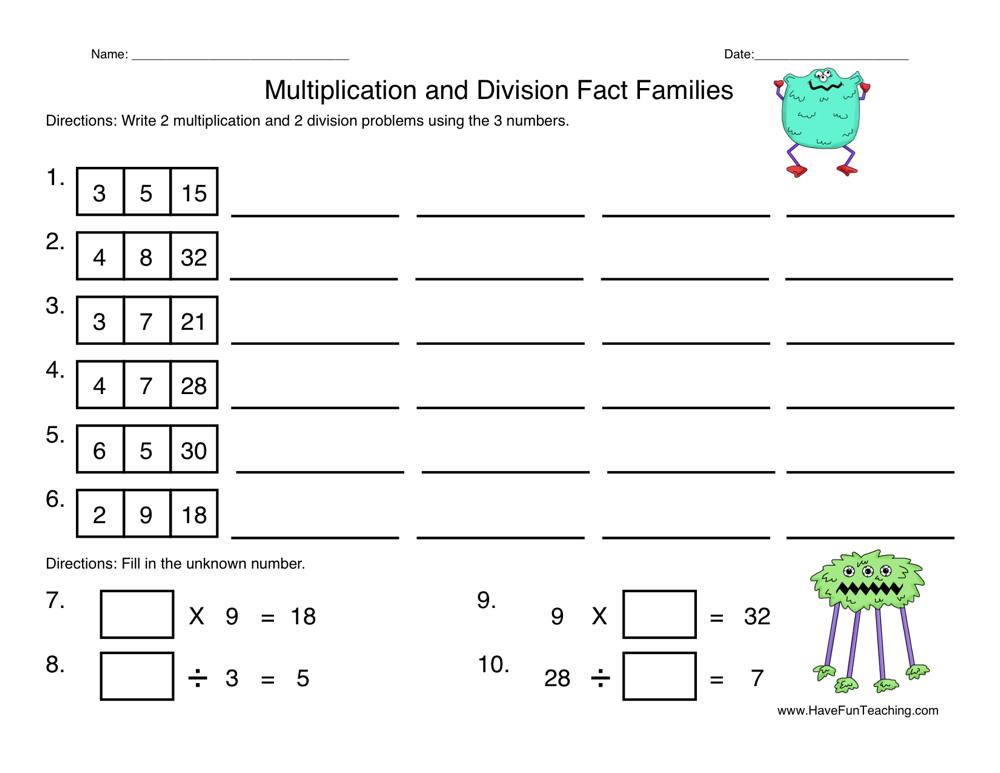 Multiplication Division Fact Families Worksheet By Teach Simple