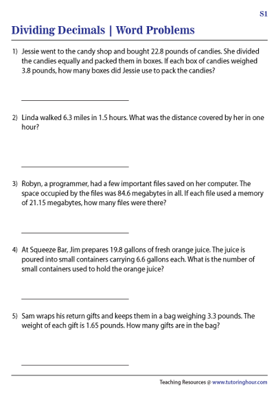 Multiplying And Dividing Decimals Word Problems Worksheets Worksheets 