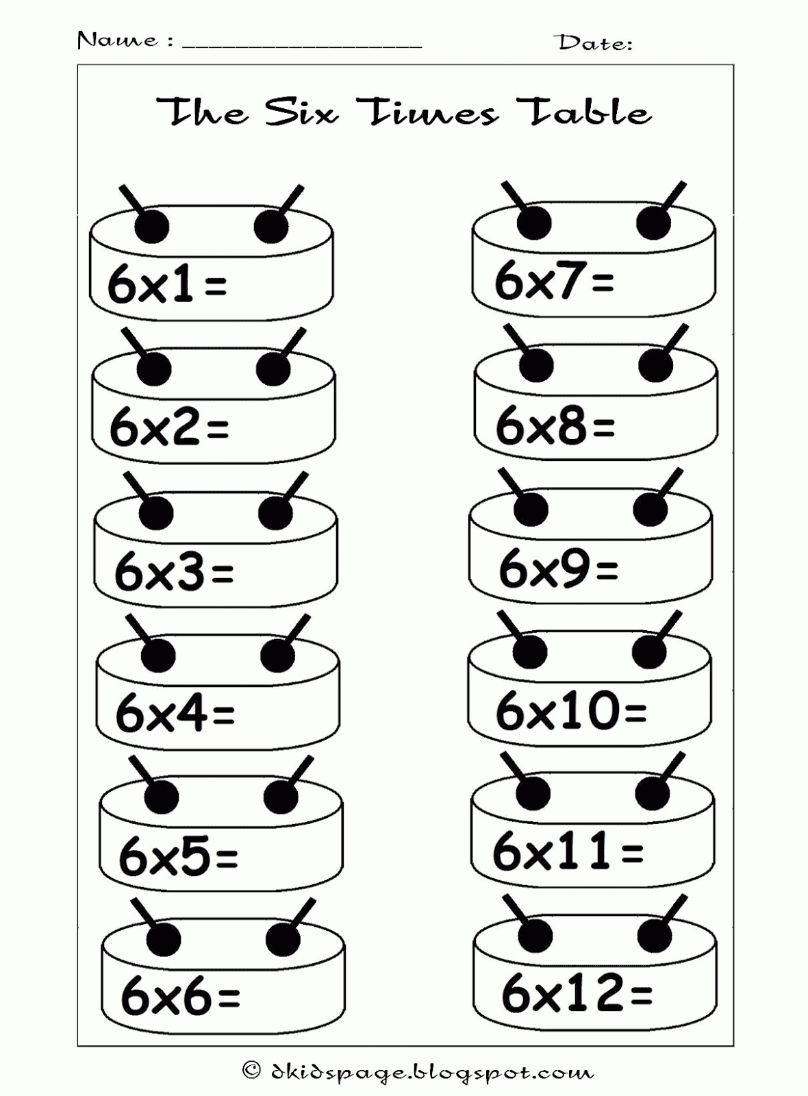 Printable 6 Times Table Worksheet