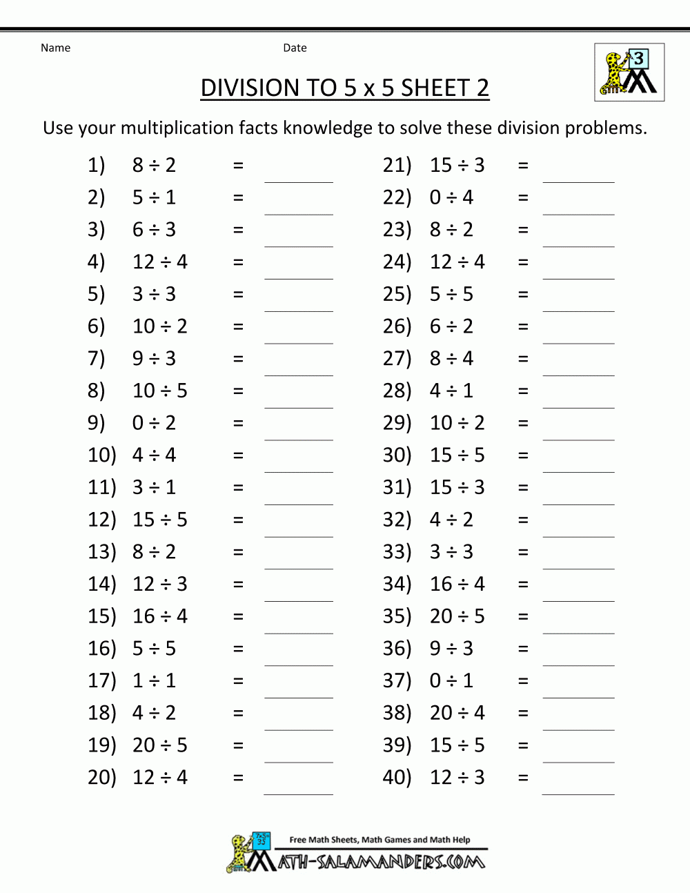 Printable Division Worksheets 3rd Grade