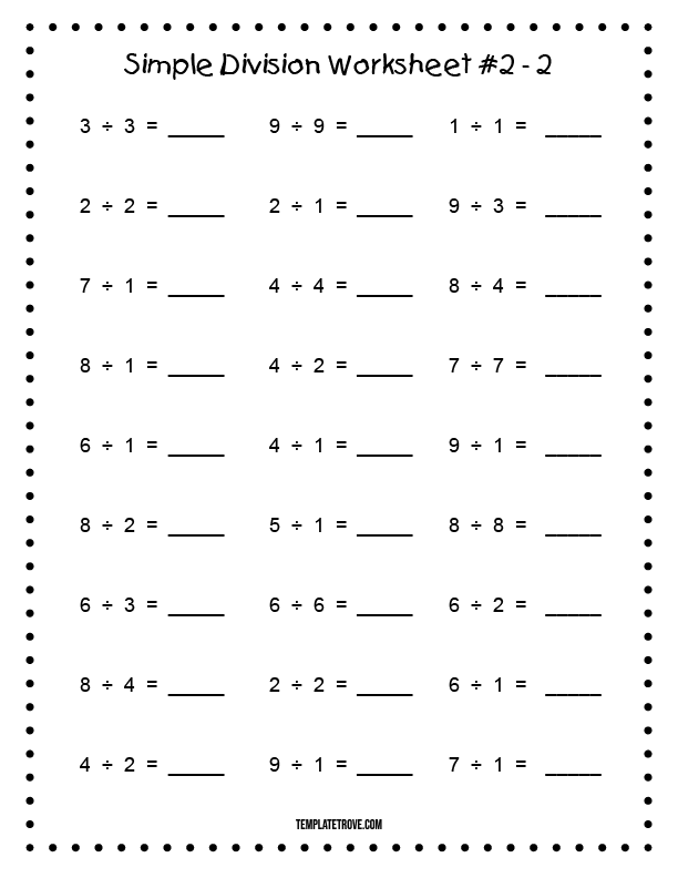 Printable Simple Division Worksheet 2 For 3rd Graders