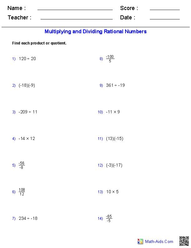 Worksheet On Division Of Rational Numbers